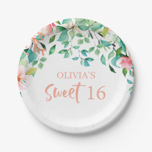 Plato De Papel Cumpleaños Tropical Dulces 16 Luau Aloha