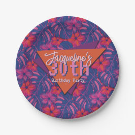 Plato De Papel Cumpleaños Tropical Morado Floral