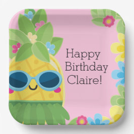 Plato De Papel Cumpleaños Tropical Personalizado de la Piña