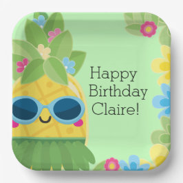 Plato De Papel Cumpleaños Tropical Personalizado de la Piña
