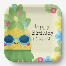 Plato De Papel Cumpleaños Tropical Personalizado de la Piña