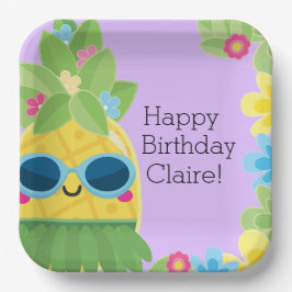 Plato De Papel Cumpleaños Tropical Personalizado de la Piña