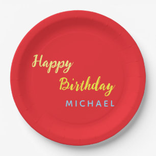 Plato De Papel Cumpleaños Tu Nombre Minimalista Personal Moderno