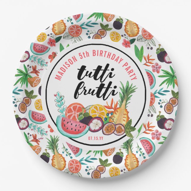 Plato De Papel Cumpleaños | Tutti Frutti | Placa Fiesta de papel (Anverso)