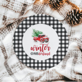 Plato De Papel Cumpleaños uno de Winter Onederland Camión Rojo