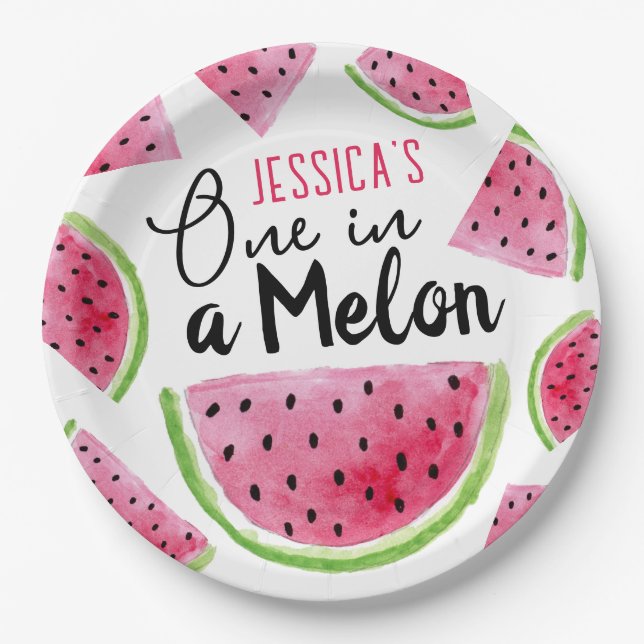 Plato De Papel Cumpleaños uno en un melón (Anverso)