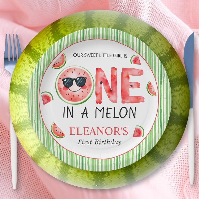 Plato De Papel Cumpleaños uno en un melón fiesta de sandía (Subido por el creador)
