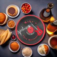 Cumpleaños Vinilo Retro Música Rock Guitarra Roja