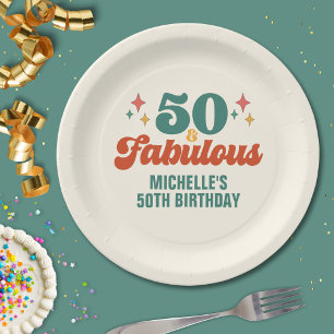 Plato De Papel Cumpleaños Vintage Retro 50 y Fabuloso