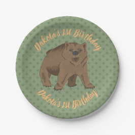 Plato De Papel Cumpleaños Woodland Brown Bear Cub