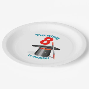 Plato De Papel Cumplir 8 años es mágico octavo cumpleaños