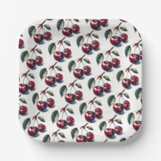 Plato De Papel Cúmulos de Cerezas Encantadoras