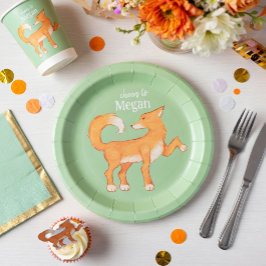 Plato De Papel Cunning Fox Verde Menta Papel Personalizado de Cum