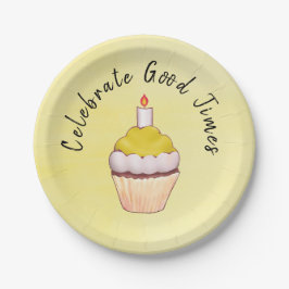 Plato De Papel Cupcake Amarillo Celebra Buenos Momentos