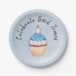 Plato De Papel Cupcake Azul Celebra Buenos Momentos