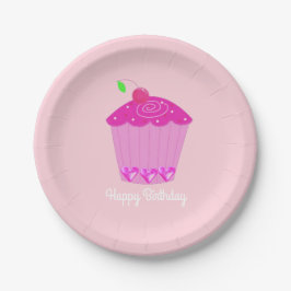 Plato De Papel Cupcake de cereza rosa