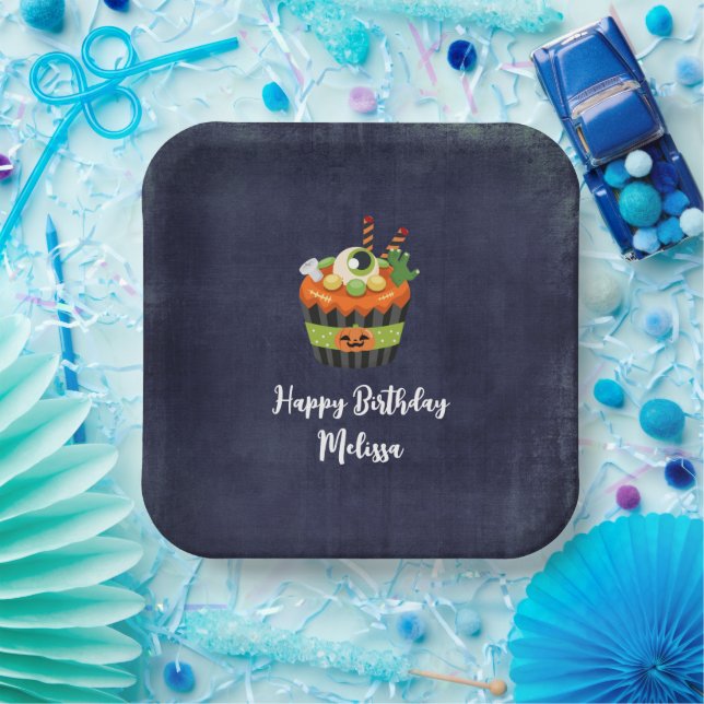 Plato De Papel Cupcake de Halloween lindo y espeluznante Cumpleañ (Fiesta)