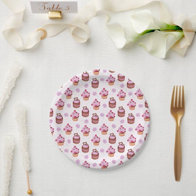 Plato De Papel Cupcake del Día de San Valentín Rosa   (Boda)