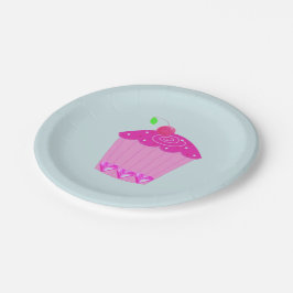 Plato De Papel Cupcake rosa con una cereza encima