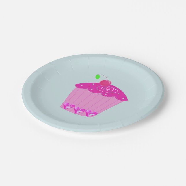 Plato De Papel Cupcake rosa con una cereza encima (Angular)