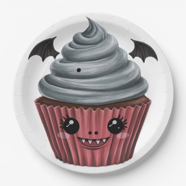 Plato De Papel Cupcake Vampiro Fofo / Cute Vampire Cupcake (Anverso)