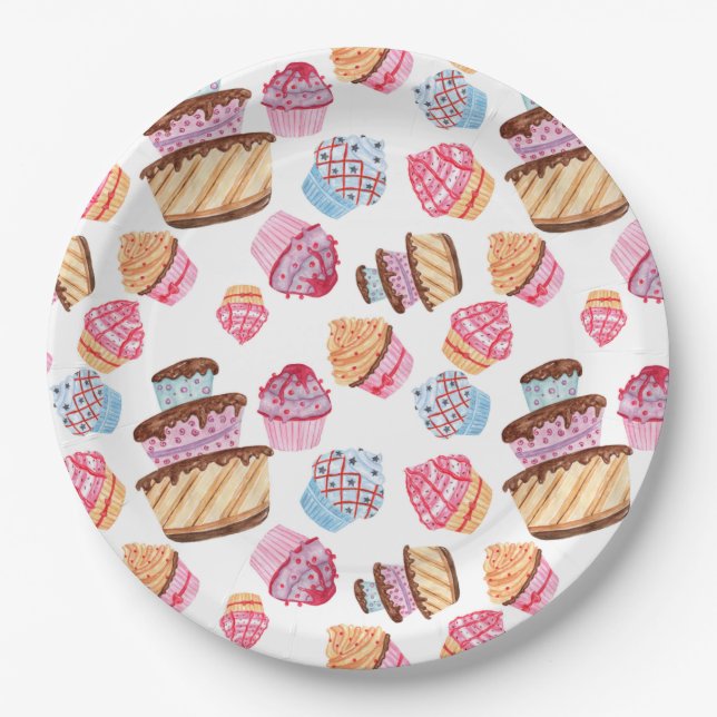 Plato De Papel Cupcakes Cupcakes Pattern Placa de papel (Anverso)