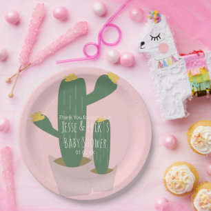 Plato De Papel Cupcakes de Cactus Rosados Agradecimiento de Baby 