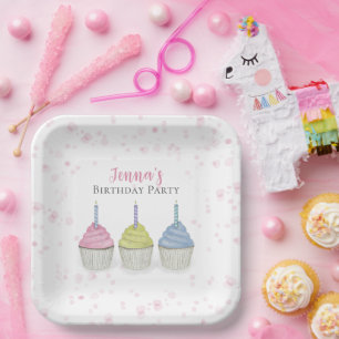 Plato De Papel Cupcakes De Cupcakes De Cuchillo De Color Rosa Y C