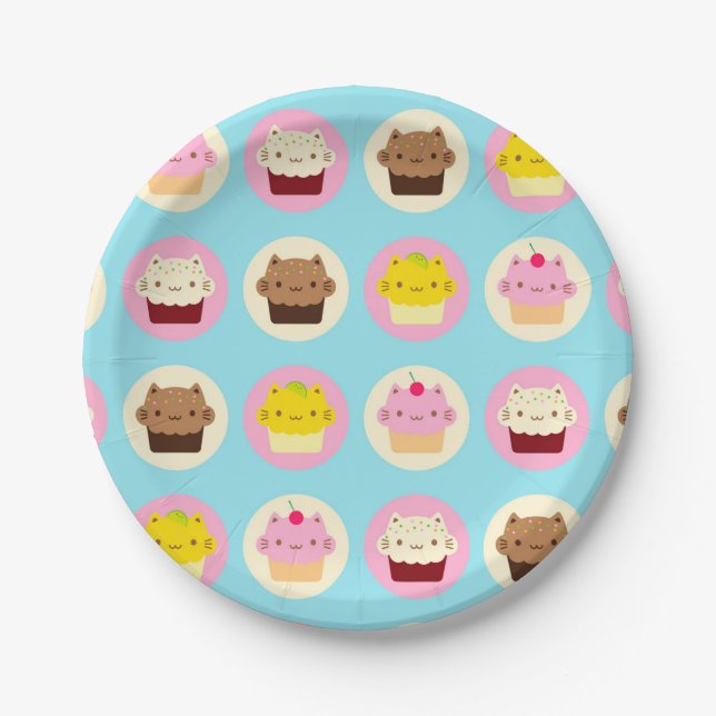 Plato De Papel Cupcakes de gato curado (Anverso)