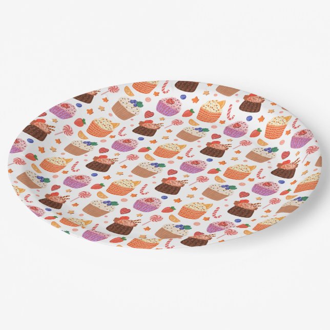 Plato De Papel Cupcakes Galletas y Caramelos (Angular)