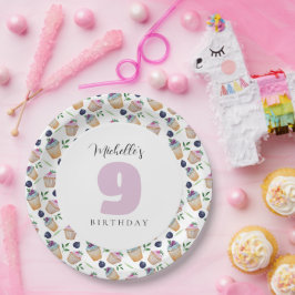 Plato De Papel Cupcakes Y Frutas Acuarela Monogramada
