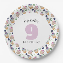 Plato De Papel Cupcakes Y Frutas Acuarela Monogramada