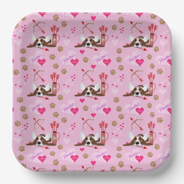Plato De Papel Cupid Basset Hound (Anverso)