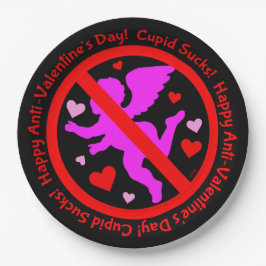 Plato De Papel Cupid sacude feliz día anti San Valentín