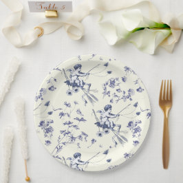 Plato De Papel Cupido Vintage Cupid Angel Blue Floral Toile