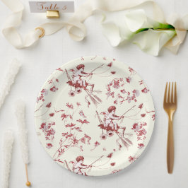 Plato De Papel Cupido Vintage Cupid Angel Ivory Red Floral Toile