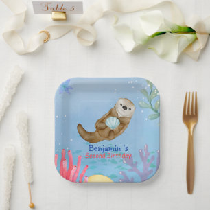 Plato De Papel Cura arcoiris Otter Vieiras Fiesta de cumpleaños