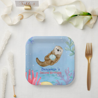 Plato De Papel Cura arcoiris Otter Vieiras Fiesta de cumpleaños