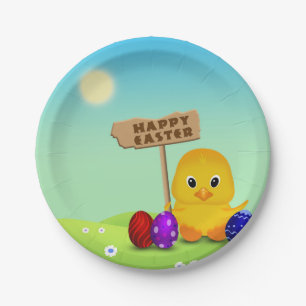 Plato De Papel Cura Feliz Pascua, bebé polluelo