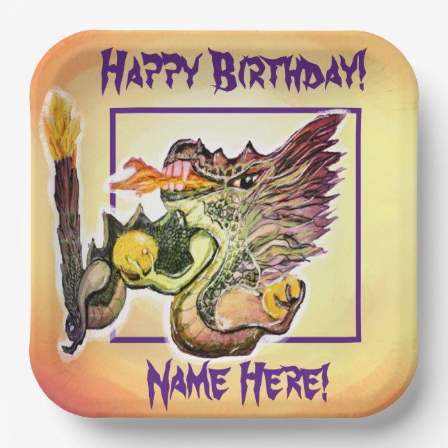 Plato De Papel Curación de energía del dragón de fuego (Anverso)