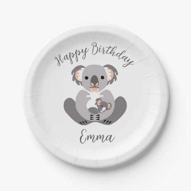 Plato De Papel Curiosamente KOALA - Vida salvaje - Feliz cumpleañ (Anverso)