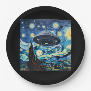 Plato De Papel Curioso avistamiento de OVNIS Noche Starry Alien Q
