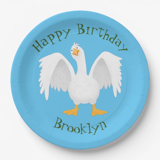 Plato De Papel Curioso ilustracion de personalizado ganso domésti (Anverso)