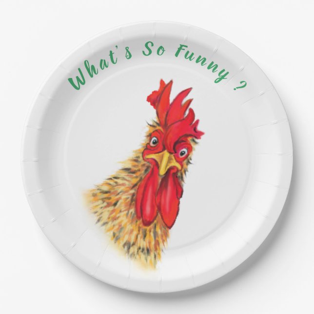 Plato De Papel Curioso Rooster Curioso Sorprendido - Texto Person (Anverso)