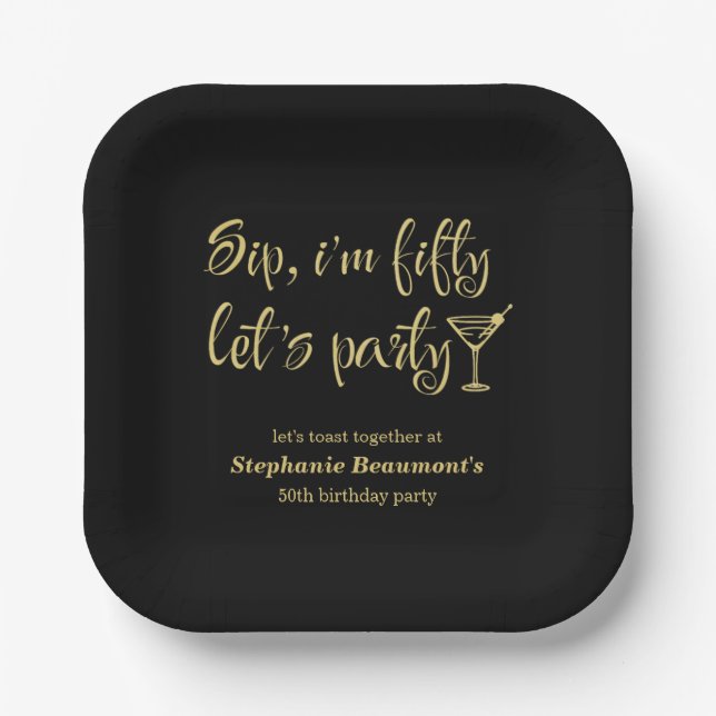 Plato De Papel Curioso trago moderno Soy el cumpleaños 50 de la m (Anverso)