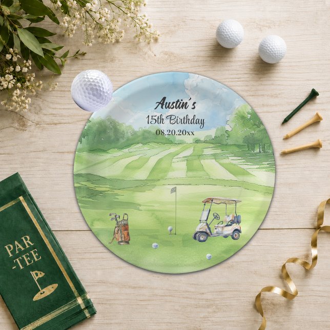 Plato De Papel Curso de Golf Acuarela Fiesta de Cumpleaños 15  (Subido por el creador)