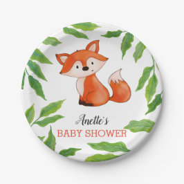 Plato De Papel Curte Baby Fox | Hojas | Woodland Baby Shower