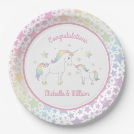 Plato De Papel Curte de arco iris de Baby Shower Pastel de Unicor