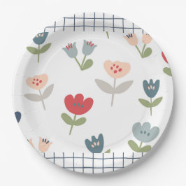 Plato De Papel Curte Floral Tulipanes Sencillo Campesino Dulce
