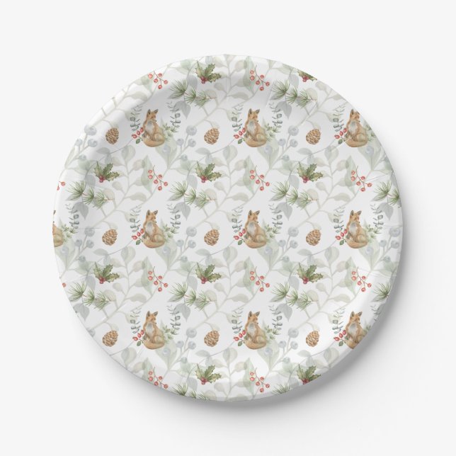Plato De Papel Curte forestal de Fox Woodland Winter (Anverso)